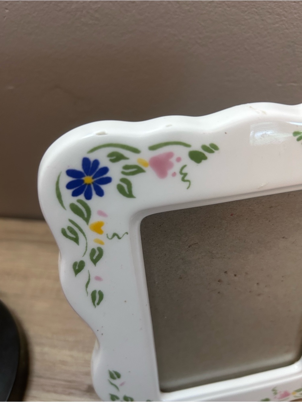 Vintage White Ceramic Frame with Blue and Pink Floral Accents - Picture 2 of 4